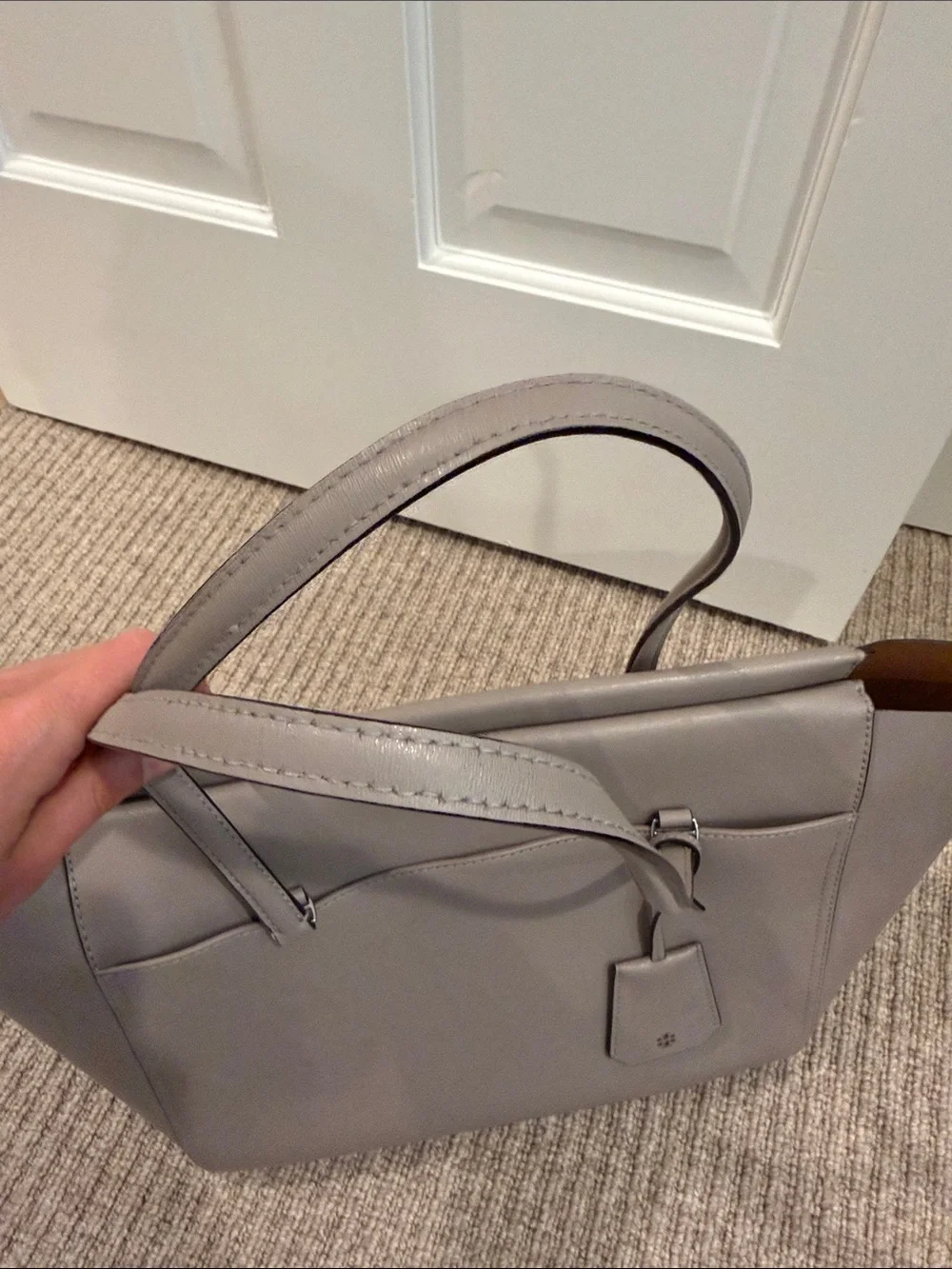 Tory Burch Leather Tote in Light Taupe Gray